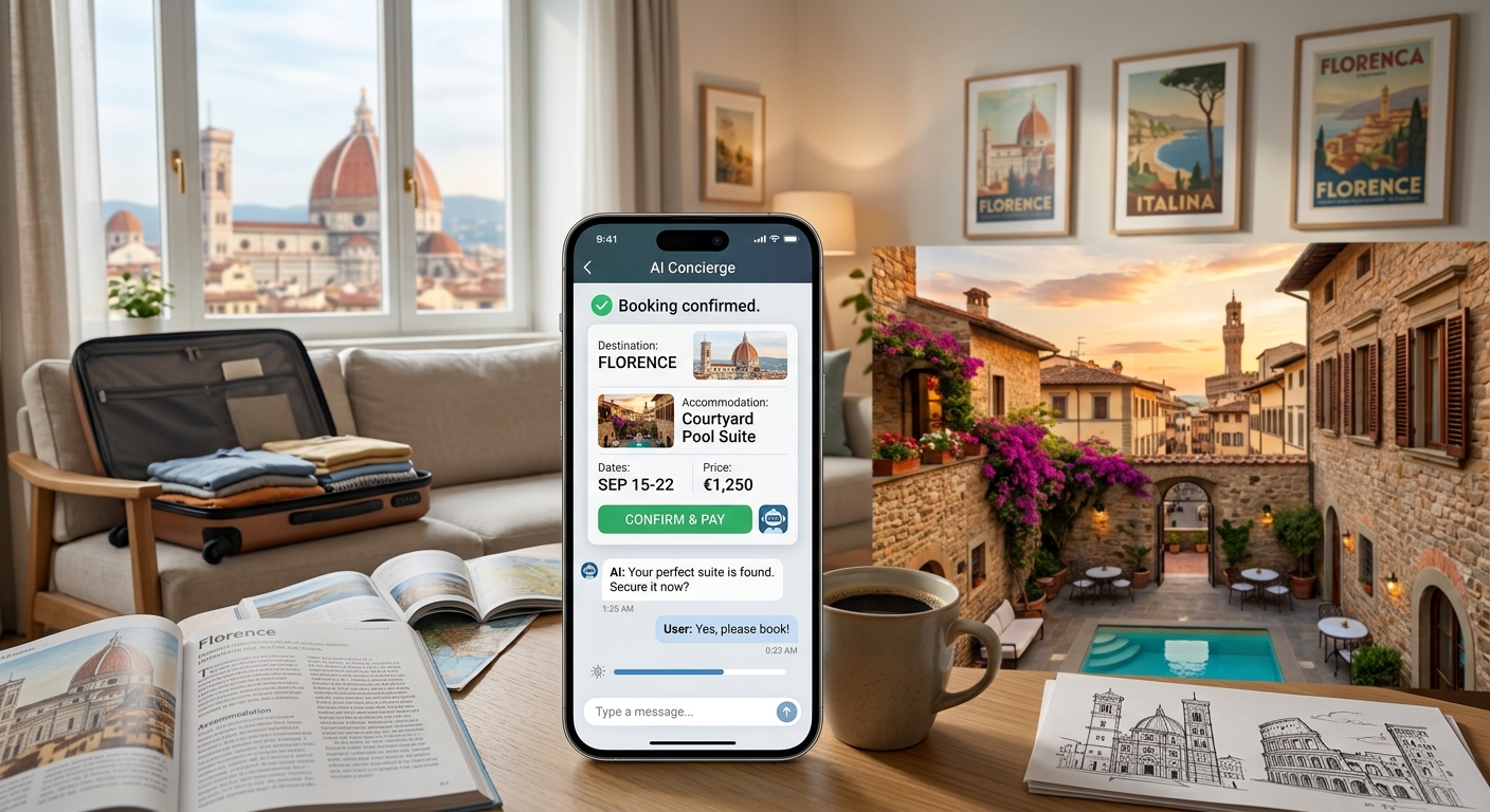 Interface de réservation d'hôtel par IA Google sur smartphone